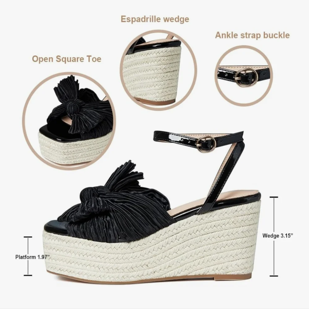 - Mattiventon Women's Espadrille Platform Wedge Sandals Pleated Bow Ankle …